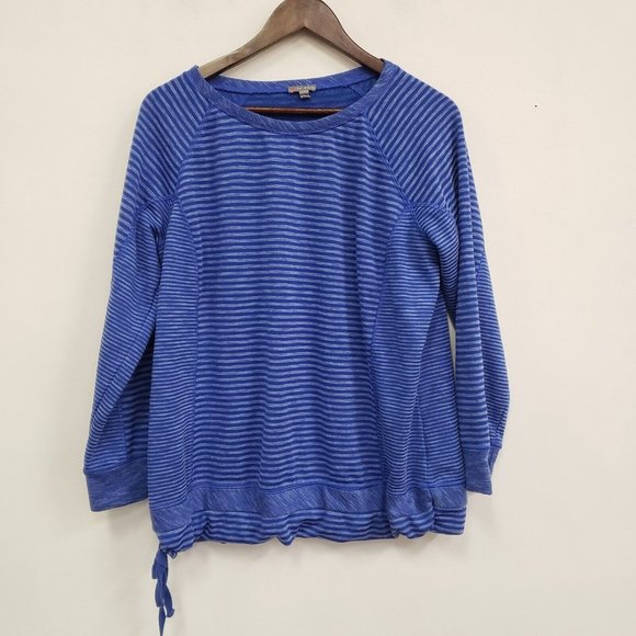 Talbots Tops - T By Talbots Womens Long Sleeve Striped Sweatshirt Size 1X Blue Round Neck Tie